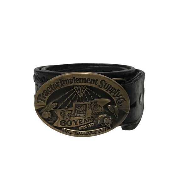 Vintage Tractor Implement Supply 60 year Limited Ed. brass buckle & leather belt - Picture 3 of 10